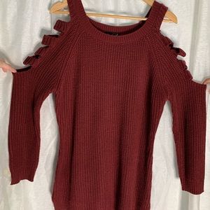 Red shoulder cut out sweater